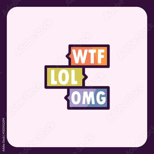 Colorful social media expression set featuring wtf lol omg icons design
