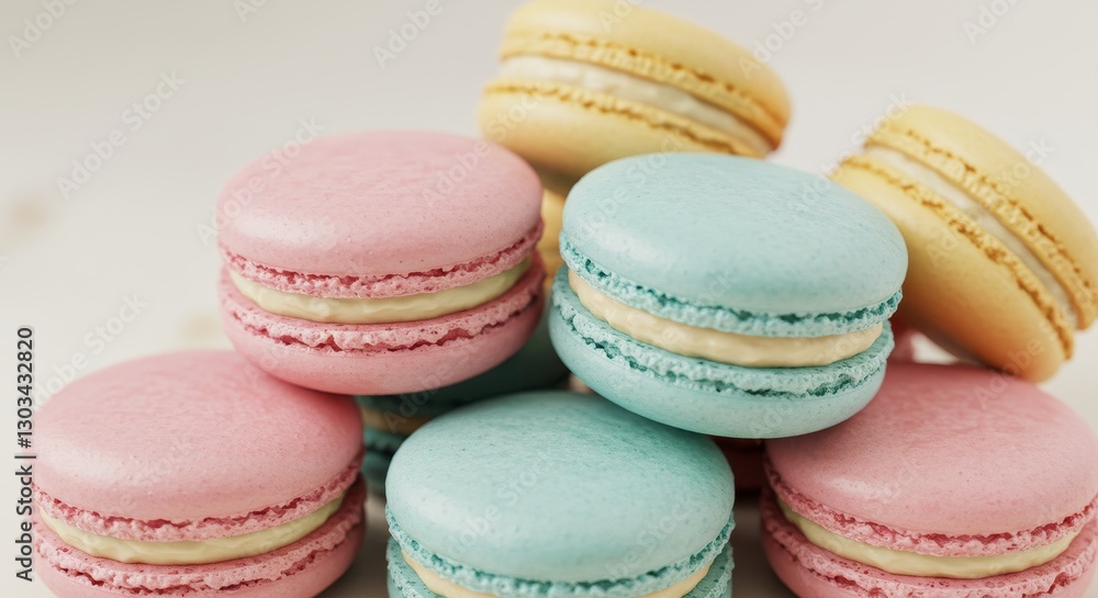 Pastel Macarons Delight - A delightful collection of pastel-colored macarons, symbolizing sweetness, delicacy, artistry, French charm, and a touch of elegance Pastel Macarons Delight - A delightful collection of pastel-colored macarons, symbolizing sweetness, delicacy, artistry, French charm, and a touch of elegance
