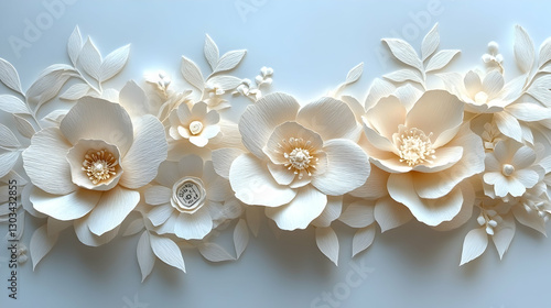 Elegant paper flowers arrangement, 3D design, decorative backdrop, home decor, gift wrapping ideas