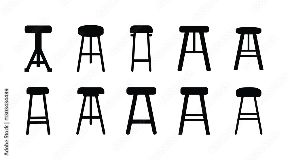 Black Silhouette Bar Stool Icons Set | Vector Stool Designs Black Silhouette Bar Stool Icons Set | Vector Stool Designs