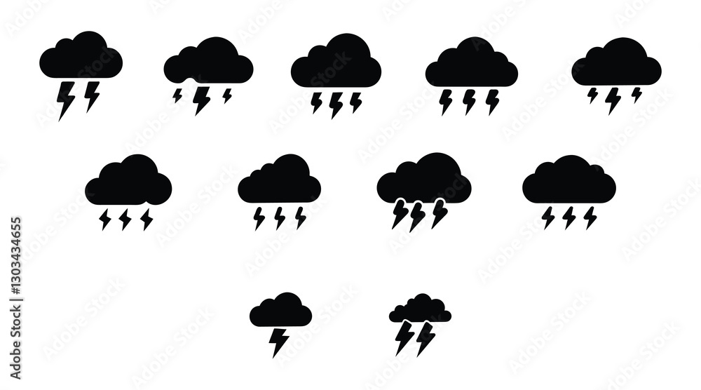 Thunderstorm Cloud Icons Set | Lightning Weather Vector Thunderstorm Cloud Icons Set | Lightning Weather Vector