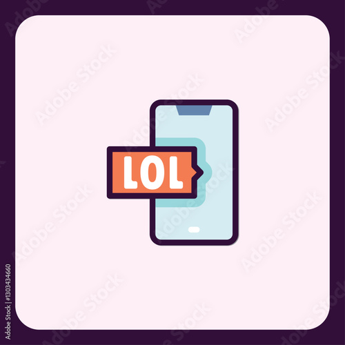 Mobile phone showing LOL message, minimalist icon for internet culture