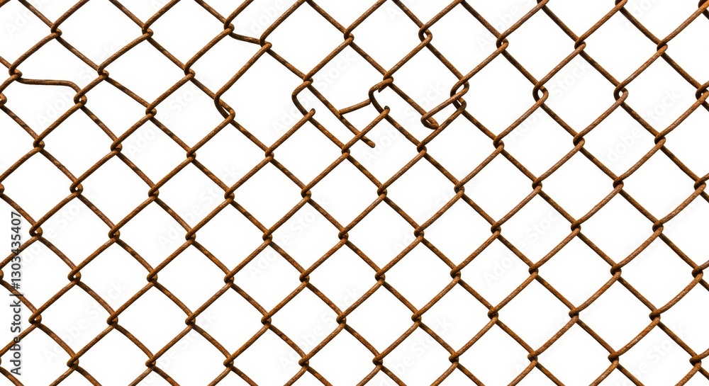Fototapeta premium Rusted Chain Link Fence Texture - Close-up texture of an old, rusty chain link fence with some broken sections. Suitable for backgrounds or design elements