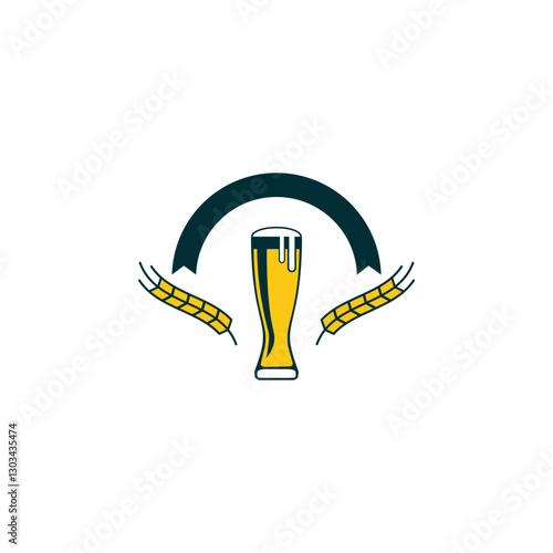 brewery label and design element. Beer mug, bottles, hop, wheat wreath. Design elements for logo, label, emblem, brand mark. Vector illustration.