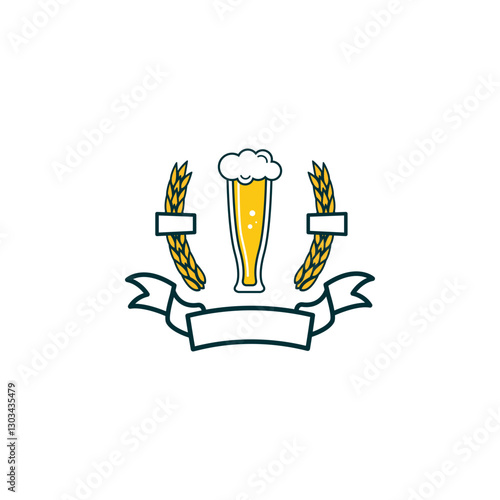 brewery label and design element. Beer mug, bottles, hop, wheat wreath. Design elements for logo, label, emblem, brand mark. Vector illustration.