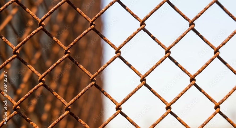 Rusty Chain Link Fence Texture - Close-up view of an old, rusty chain link fence against a blurred background. Shows texture and detail of rust Rusty Chain Link Fence Texture - Close-up view of an old, rusty chain link fence against a blurred background. Shows texture and detail of rust