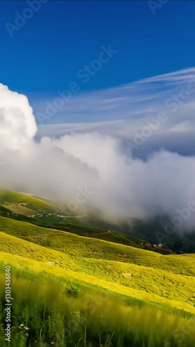 4K Time-Lapse of Clouds Rolling Over Green Hills and Mountains with Fog, Wind, and Rain