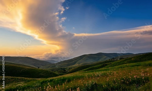 4K Time-Lapse of Clouds Rolling Over Green Hills and Mountains with Fog, Wind, and Rain
