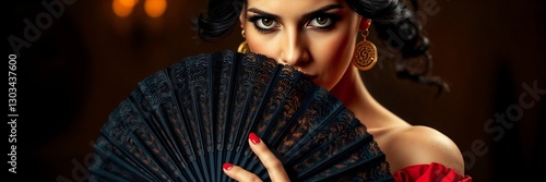 Flamenco Dancer with Red Dress and Black Fan

