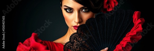 Flamenco Dancer with Red Dress and Black Fan

