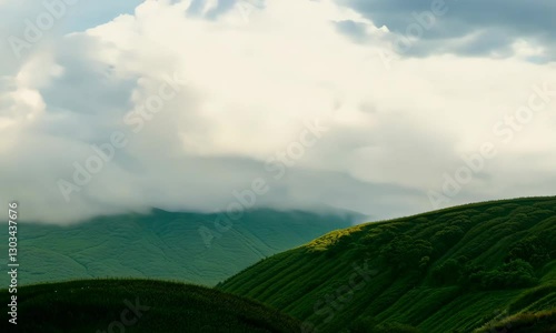 4K Time-Lapse of Clouds Rolling Over Green Hills and Mountains with Fog, Wind, and Rain
