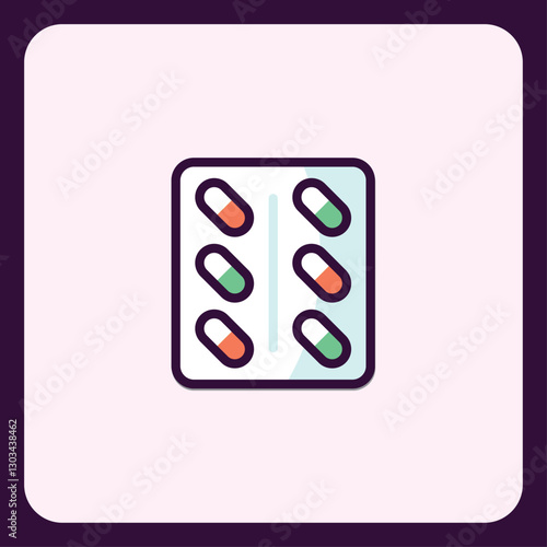 Colorful Pill Capsules in Blister Pack, Healthcare and Medical Flat Icon