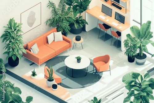 Obraz na płótnie Modern Co-Working Space with Vibrant Orange and Green Accents w salonie