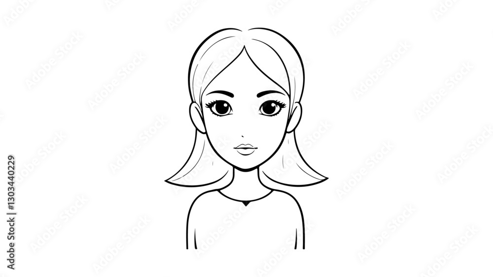 simple girl outline vector illustration, Illustrated Portrait of a Young Woman with Simple Black Ink outline Design simple girl outline vector illustration, Illustrated Portrait of a Young Woman with Simple Black Ink outline Design