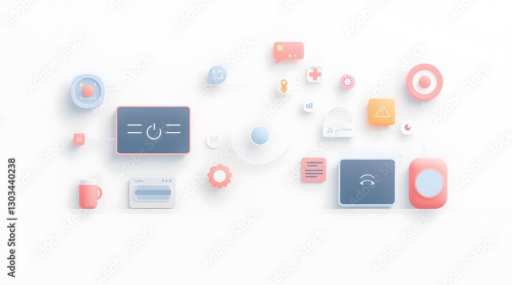 Colorful and modern digital icons and interface elements arranged aesthetically, perfect for showcasing technology and user experience themes in a creative design context. Colorful and modern digital icons and interface elements arranged aesthetically, perfect for showcasing technology and user experience themes in a creative design context.