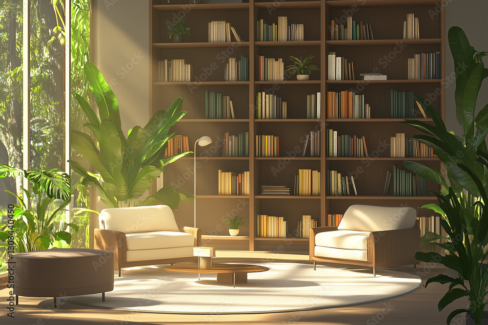 Elegant Home Library with Floor-to-Ceiling Bookshelves