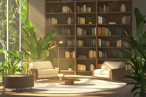 Obraz na płótnie Elegant Home Library with Floor-to-Ceiling Bookshelves w salonie