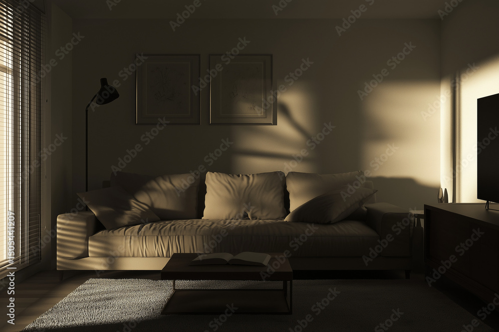 Dark and Cozy Modern Living Room with Ambient Lighting