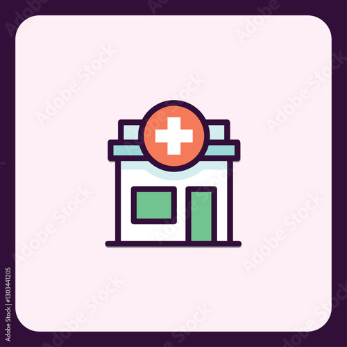 Medical Facility Icon Featuring an Orthogonal Projection Building Style