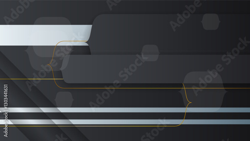 Abstract Dark Black Gold Material Modern Background With Golden Lines Stripes Shadows Backdrop Wallpaper Decoration Vector Design Style