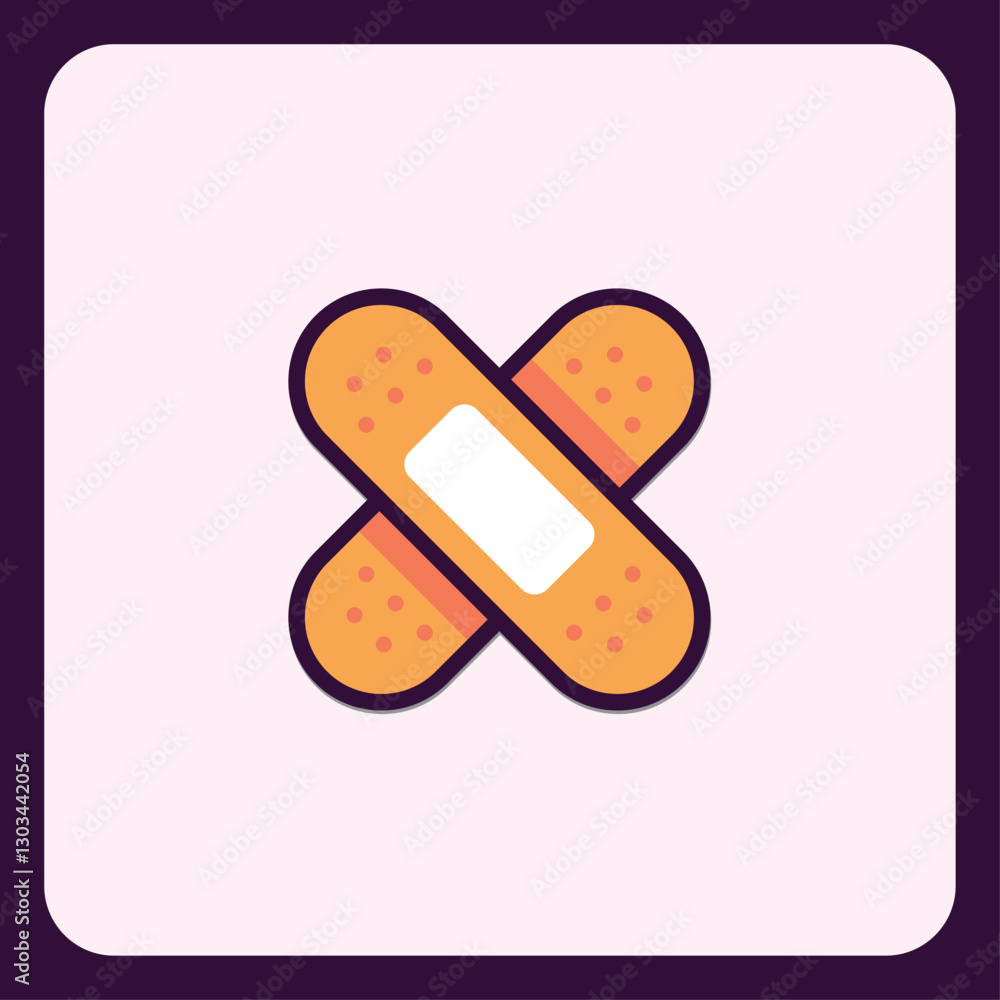 Minimalist medical adhesive bandage icon, healthcare and wound care symbol