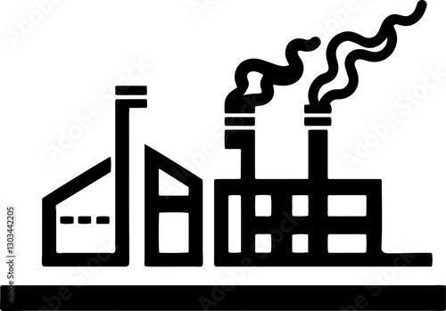  Industrial factory outline icon with smokestacks emitting pollution symbolizing manufacturing production and energy industry perfect for business engineering and economy concepts
