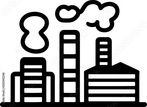  Industrial factory outline icon with smokestacks emitting pollution symbolizing manufacturing production and energy industry perfect for business engineering and economy concepts