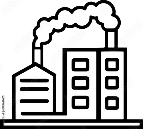  Industrial factory outline icon with smokestacks emitting pollution symbolizing manufacturing production and energy industry perfect for business engineering and economy concepts