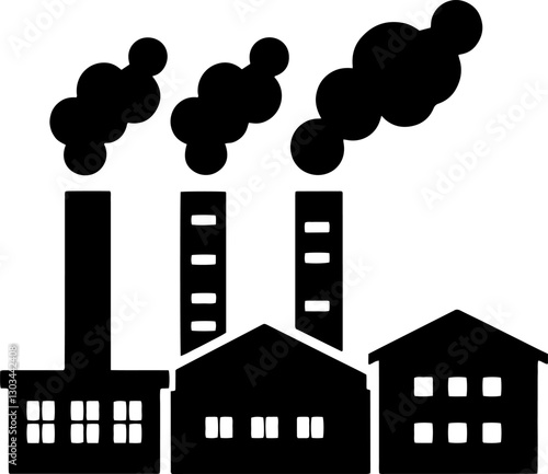  Industrial factory outline icon with smokestacks emitting pollution symbolizing manufacturing production and energy industry perfect for business engineering and economy concepts