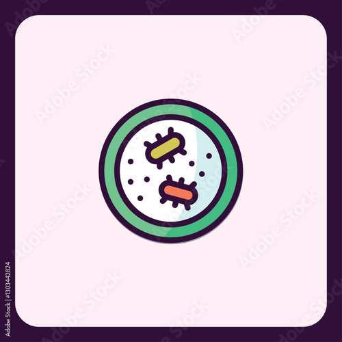 Vibrant Microbiology Icon Featuring Pathogens in Petri Dish Illustration