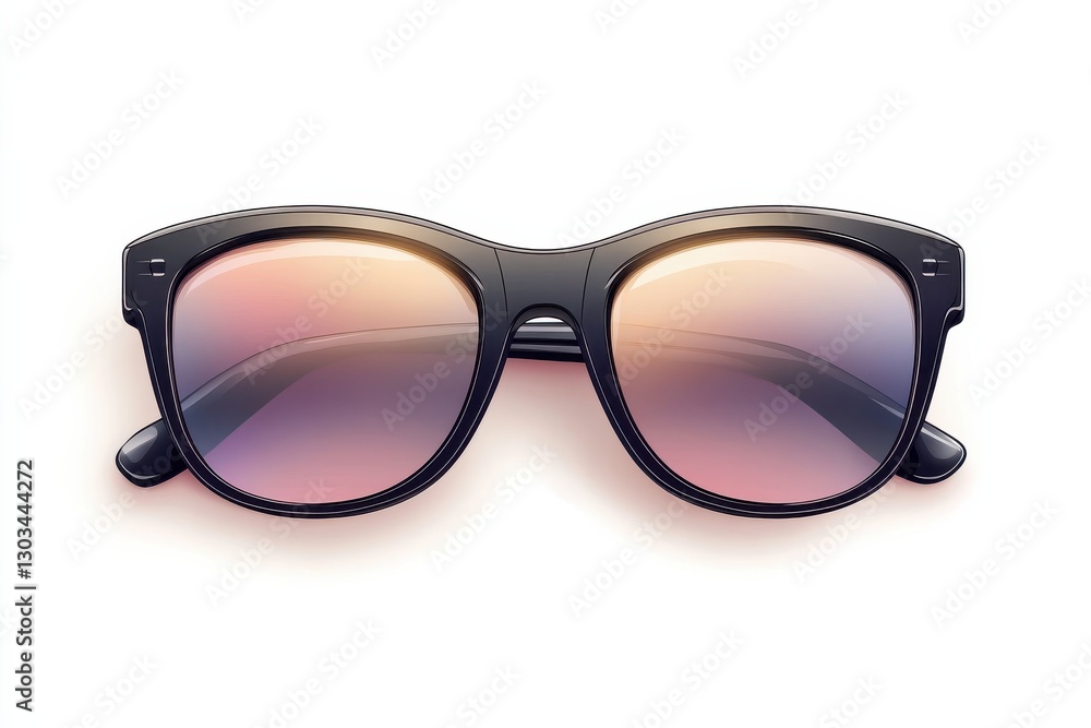 Stylish black sunglasses with gradient lenses resting on a pristine white surface isolated on transparent background Stylish black sunglasses with gradient lenses resting on a pristine white surface isolated on transparent background
