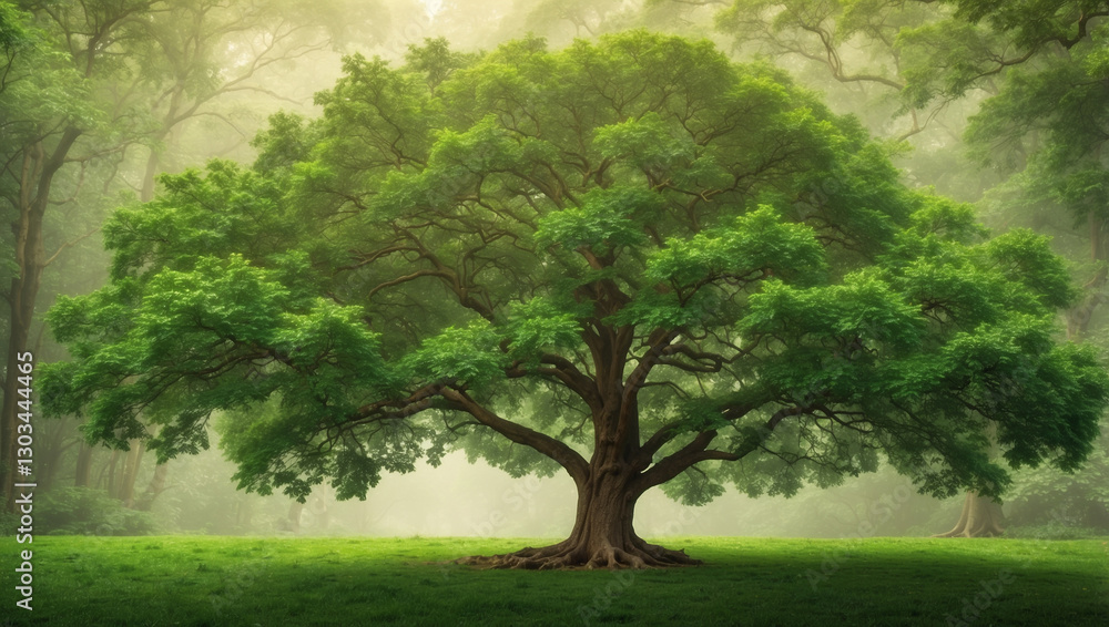 Obraz premium Majestic Tree with Lush Green Foliage Standing Tall in Nature's Splendor