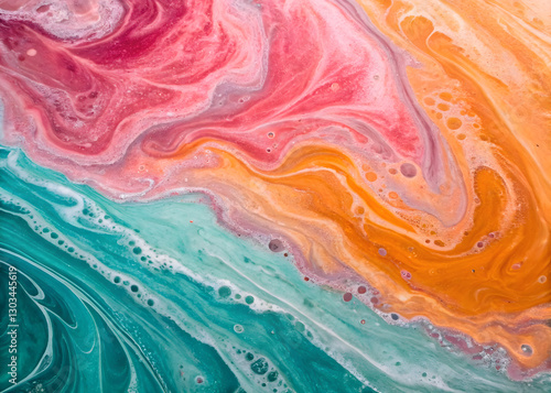 Wallpaper Mural Vibrant Abstract Fluid Art with Swirling Pink, Orange, and Teal Colors Torontodigital.ca