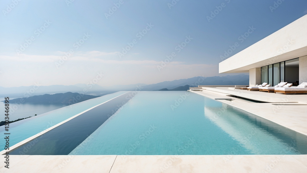 Fototapeta premium A Gorgeous Modern Infinity Pool with White Concrete for Ultimate Leisure