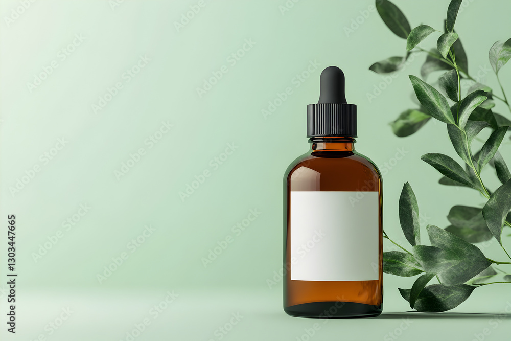 Organic Skincare Packaging Concept with a Blank Label Amber Bottle, Perfect for Beauty and Wellness Branding Organic Skincare Packaging Concept with a Blank Label Amber Bottle, Perfect for Beauty and Wellness Branding