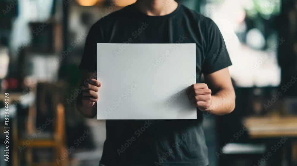 Cropped shot of young man holding blank screen.