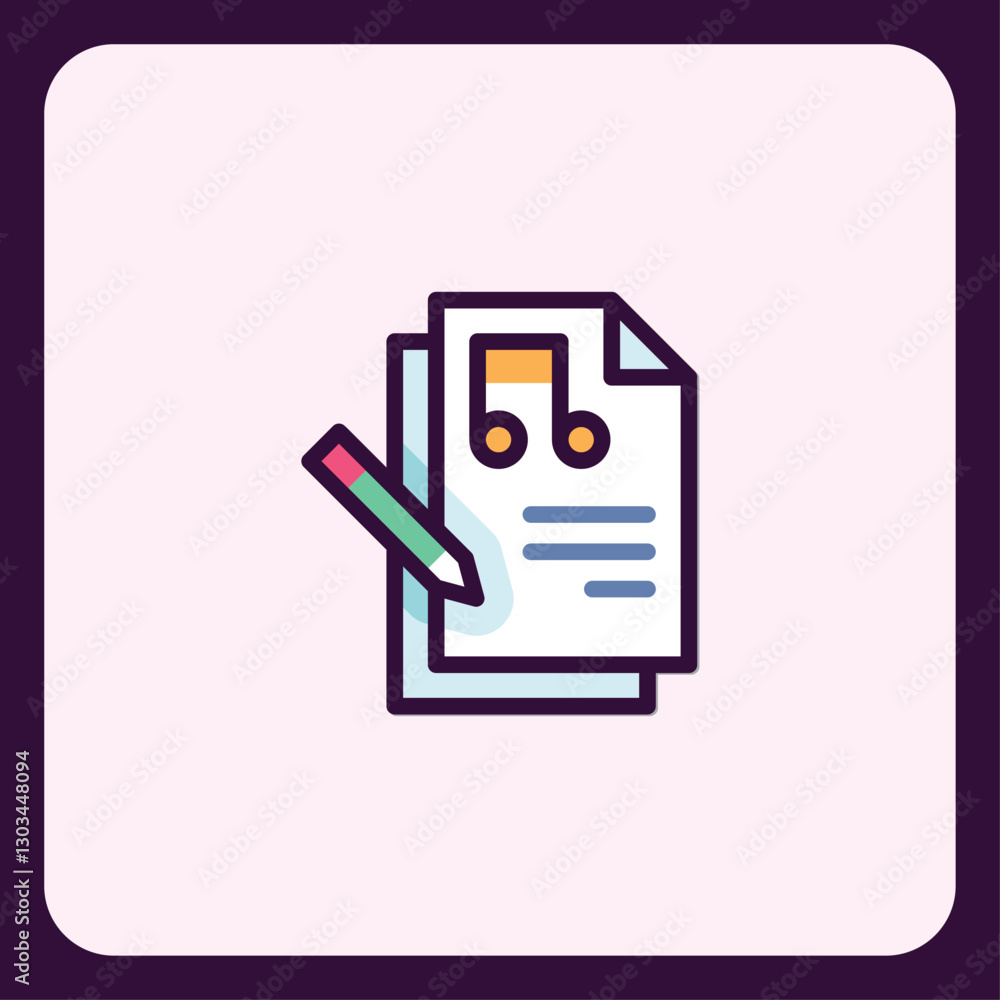 Music composition icon design with notes, pencil, and creative songwriting concept Music composition icon design with notes, pencil, and creative songwriting concept