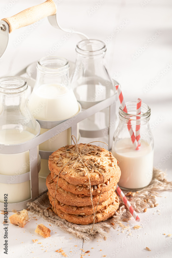 Crunchy sunflower seed cookies made of vanilla and flour. Crunchy sunflower seed cookies made of vanilla and flour.