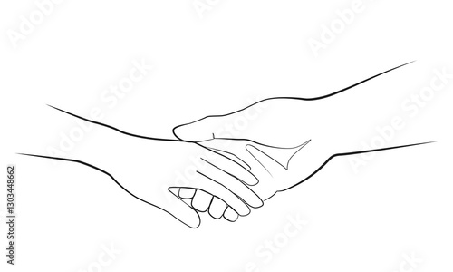 Holding hands one line drawing on white isolated background