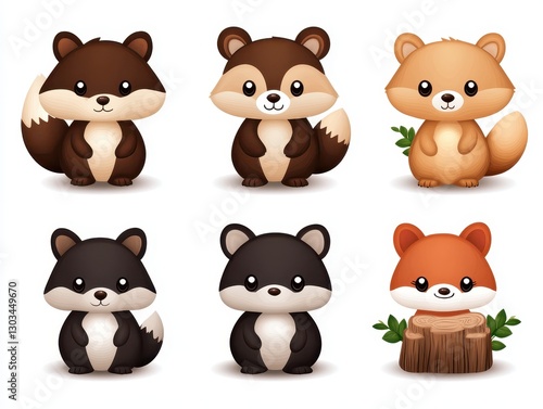 Wallpaper Mural Cute cartoon animals featuring raccoons and foxes in a playful forest setting Torontodigital.ca