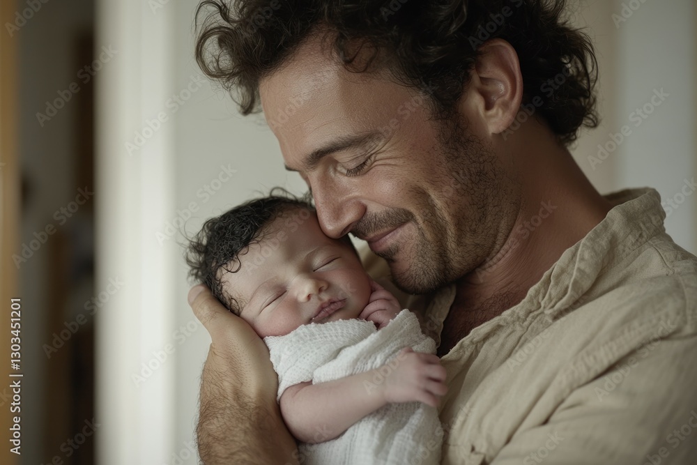 Father holding his newborn baby lovingly in the hospital maternity ward Father holding his newborn baby lovingly in the hospital maternity ward