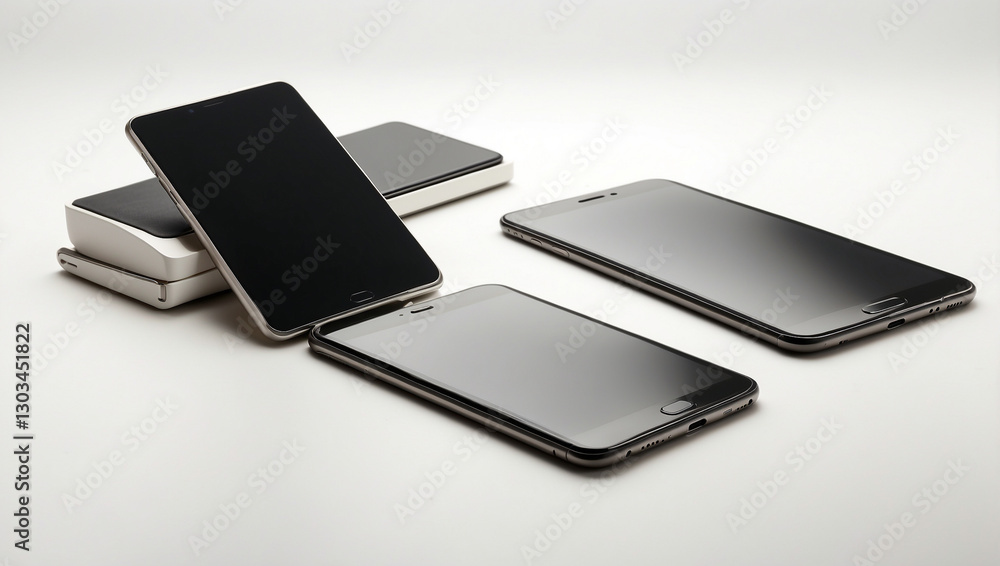 A Detailed Perspective View of a Blank Tablet and Phone for Customization A Detailed Perspective View of a Blank Tablet and Phone for Customization