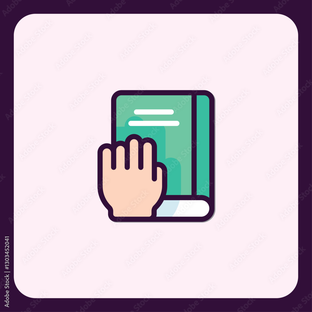 Hand on book icon representing oath, promise or commitment concept Hand on book icon representing oath, promise or commitment concept