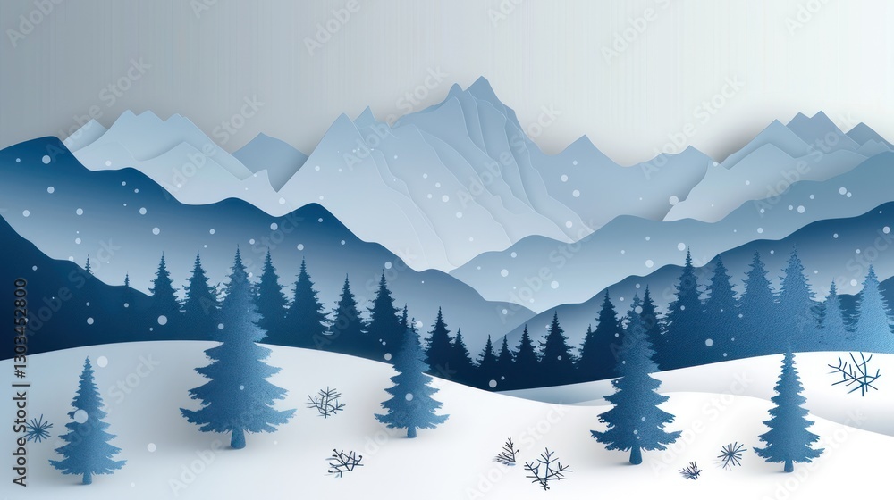 custom made wallpaper toronto digitalSerene Winter Mountainscape: A Paper-Cut Art Illustration