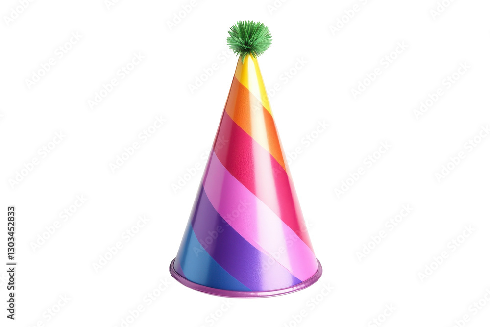 Colorful party hat with a playful pom-pom for festive celebrations at birthdays and events isolated on transparent background Colorful party hat with a playful pom-pom for festive celebrations at birthdays and events isolated on transparent background