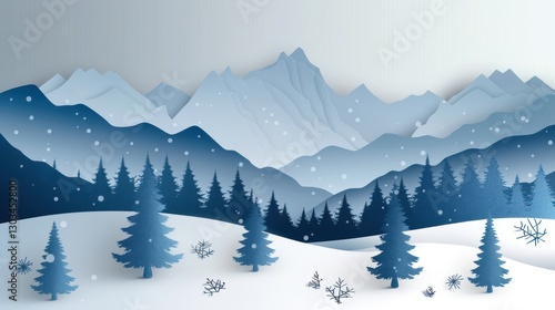 Wallpaper Mural Serene Winter Mountainscape: A Paper-Cut Art Illustration Torontodigital.ca