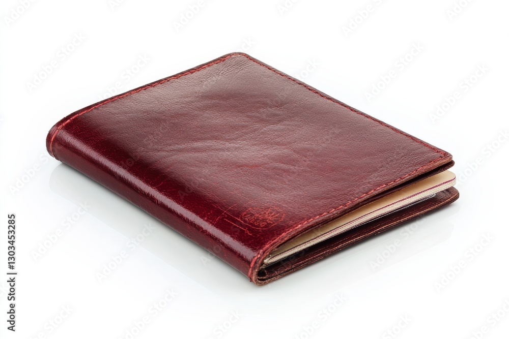 Elegant crimson leather wallet resting on a clean surface, showcasing fine craftsmanship and design isolated on transparent background Elegant crimson leather wallet resting on a clean surface, showcasing fine craftsmanship and design isolated on transparent background
