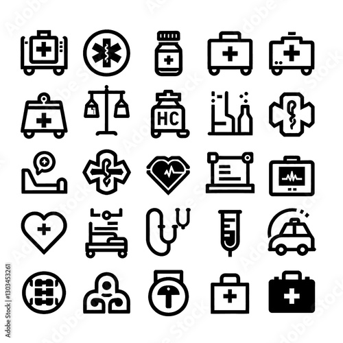 Hospital icons black and white vector