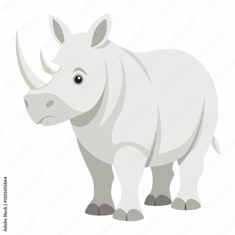 Obraz premium Cartoon white rhino .Cute animal rhinoceros.Suitable for children's books, sticker, mascot, logo.Vector illustration on white background 