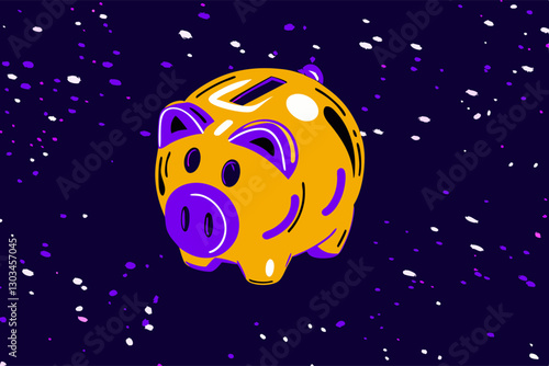 Futuristic Piggy Bank Floating In Space With A Neon Glow, Representing Digital Savings, Cryptocurrency, And Financial Growth. Ideal For Banking, Investment, And Fintech Concepts.